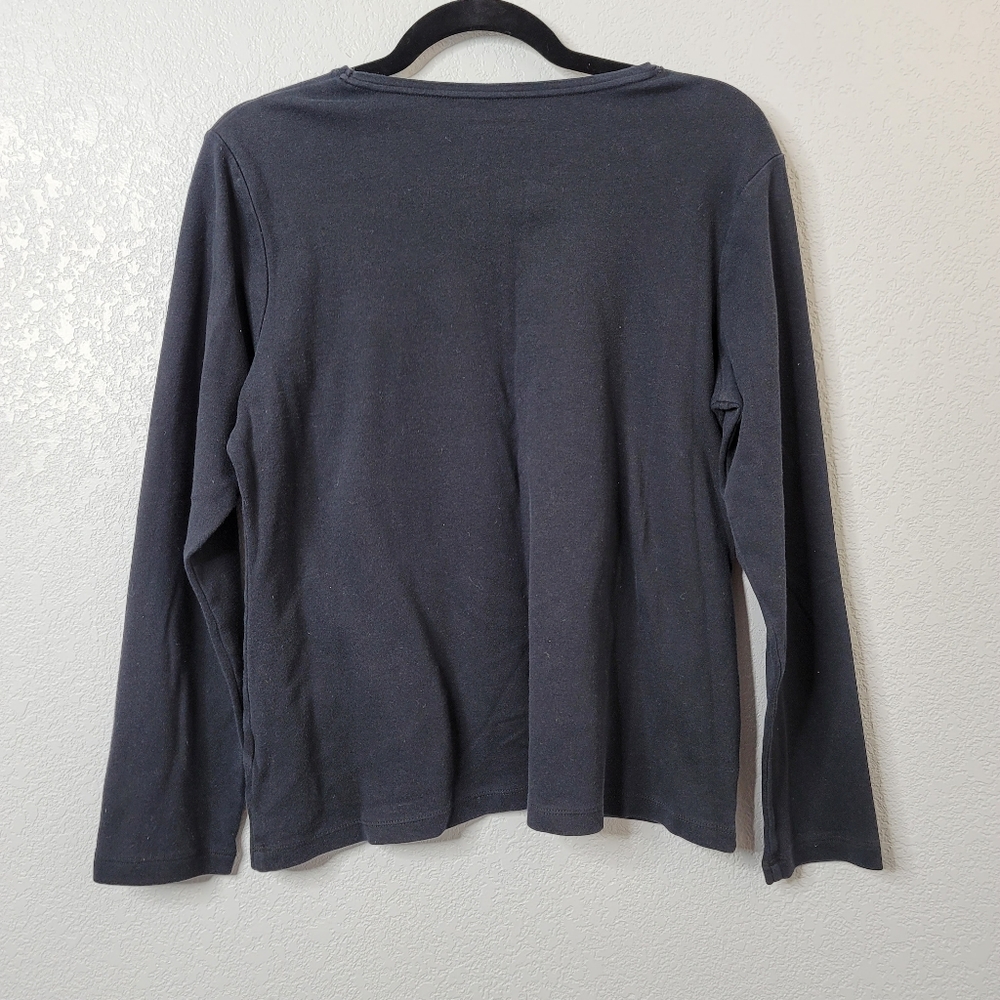 Croft and Barrow scoop neck cropped black long sleeve tee shirt large